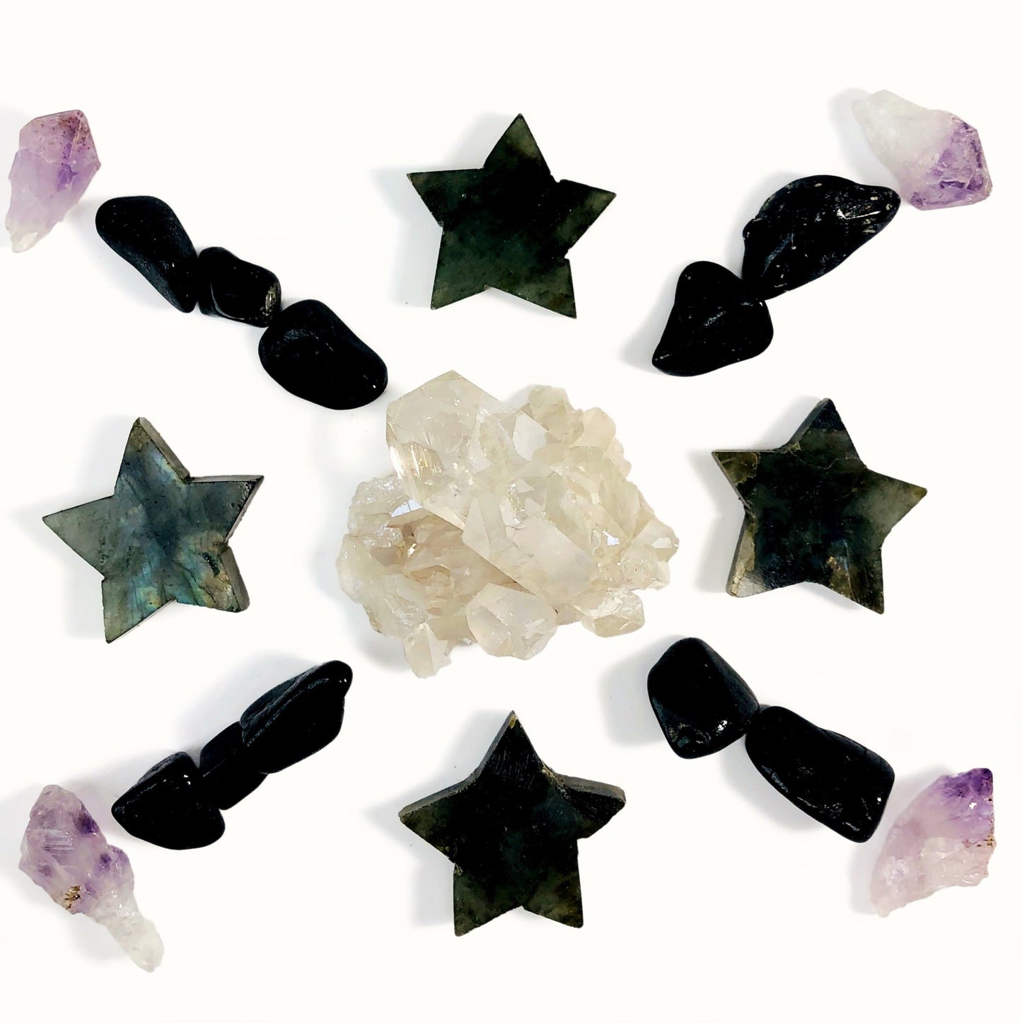 Labradorite Gemstone Star Shaped Slices in a grid design