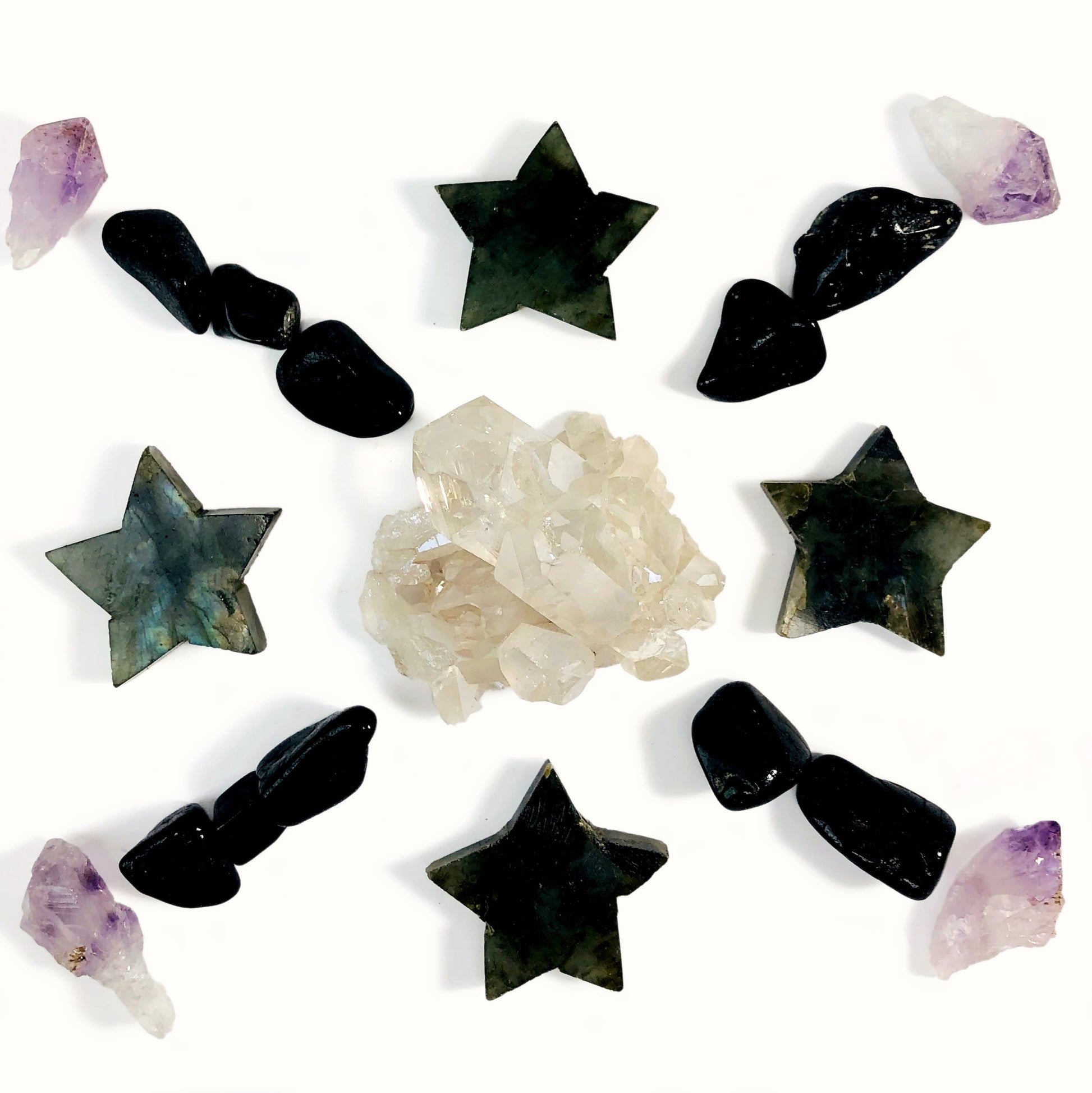 Labradorite Gemstone Star Shaped Slices in a grid design