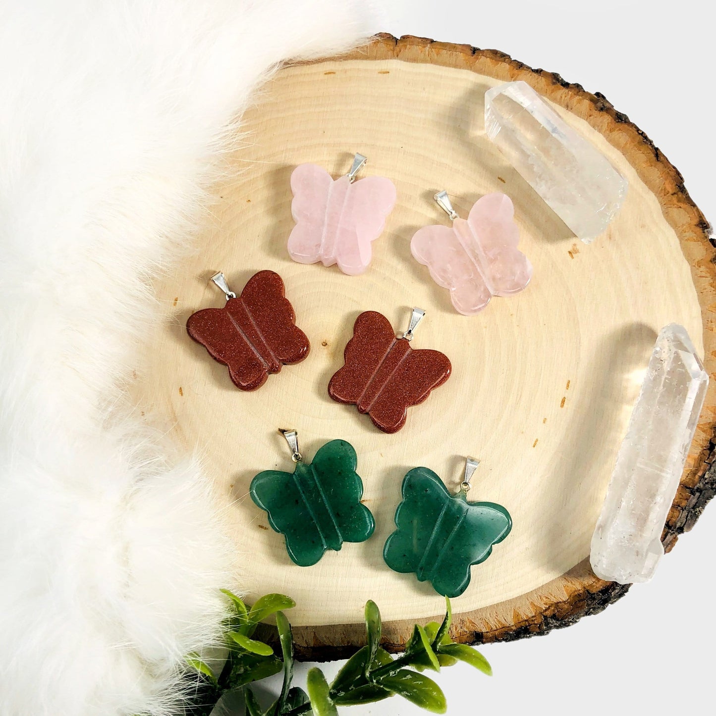 Gemstone Butterfly Pendant with Silver Toned Bail