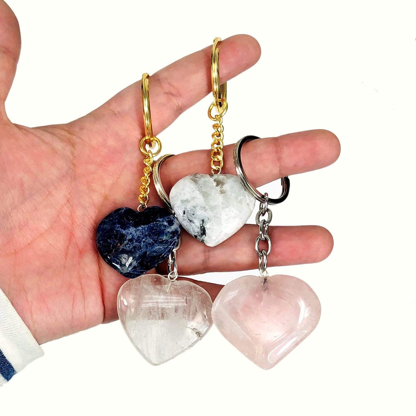 Gemstone Crystal Heart Keychains - Variety of Stones - 10 Pack