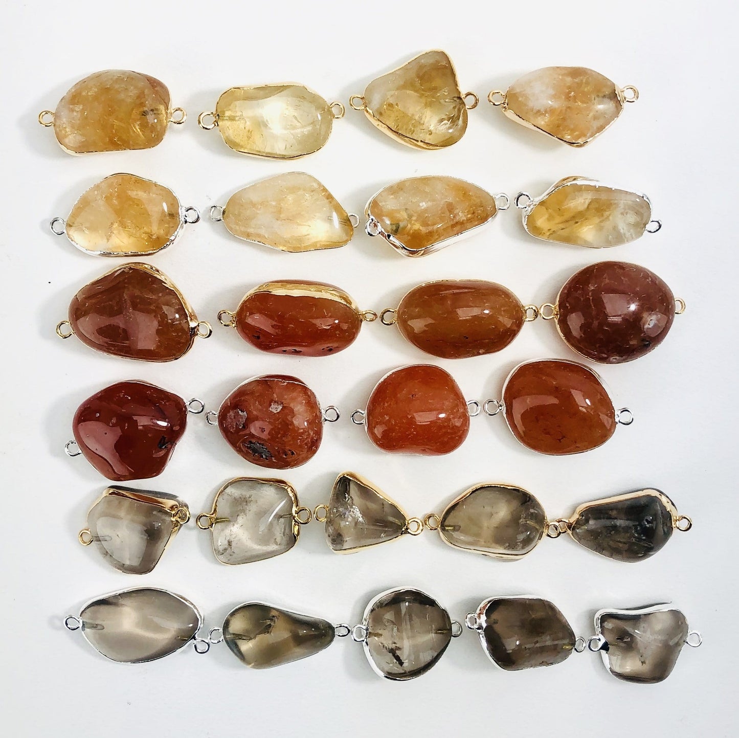 gemstone connector pendants on white background