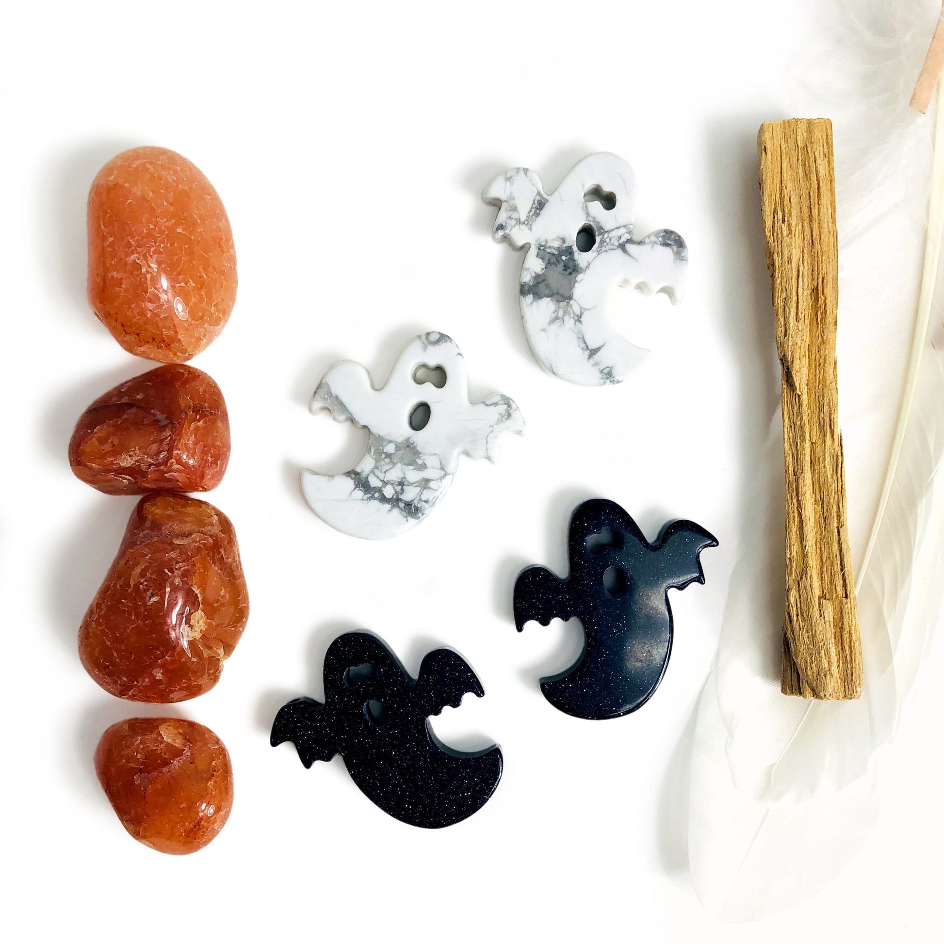 Ghost Gemstone Cabochons in white howlite, and blue goldstone