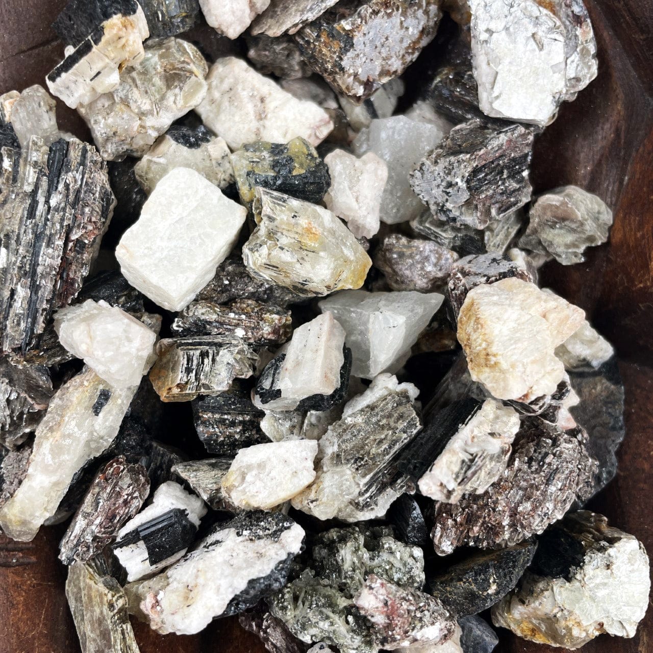 Black Tourmaline on Matrix Rough Stones close up