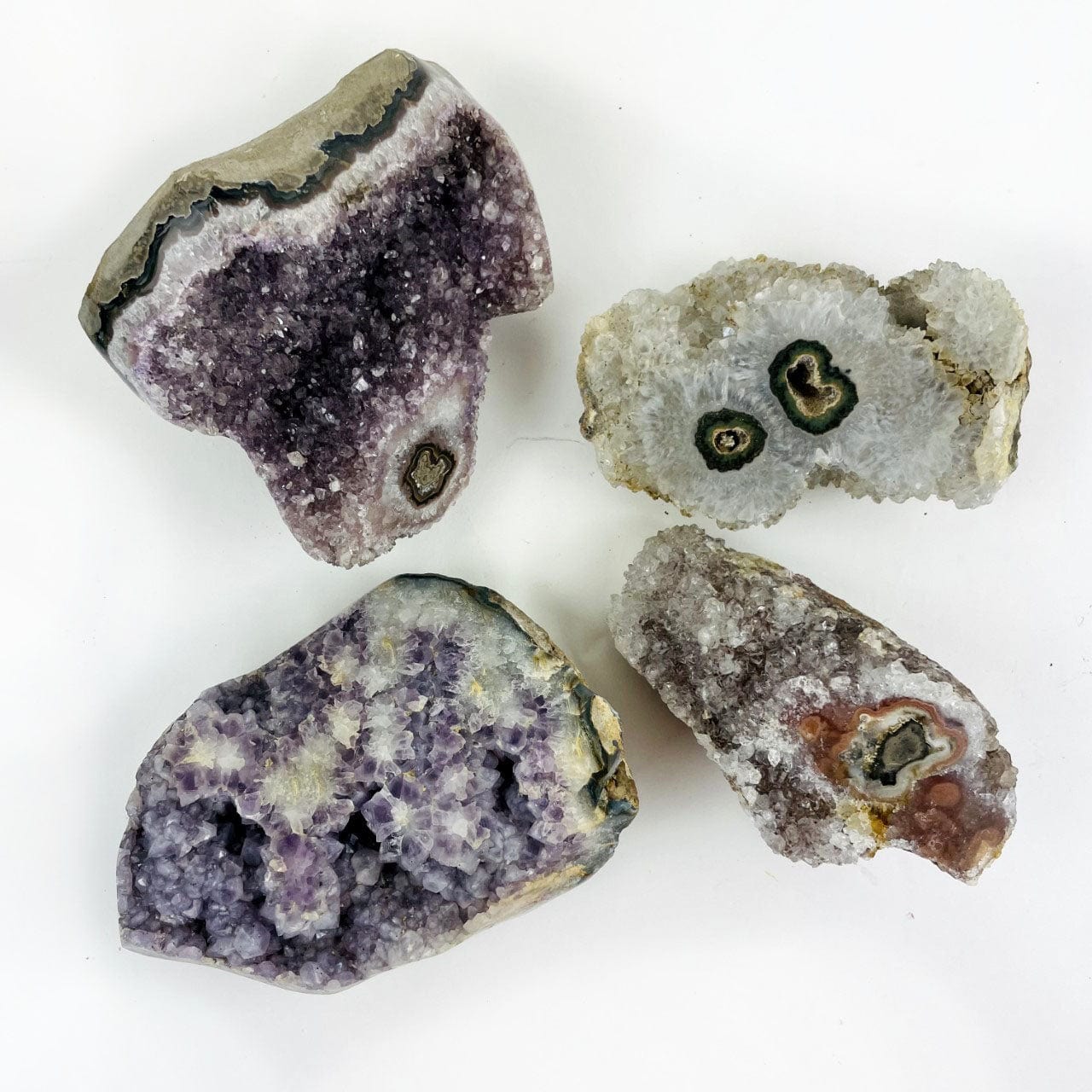 Bulk Lot 4 Amethyst Stalactite Druzy Cluster Geodes