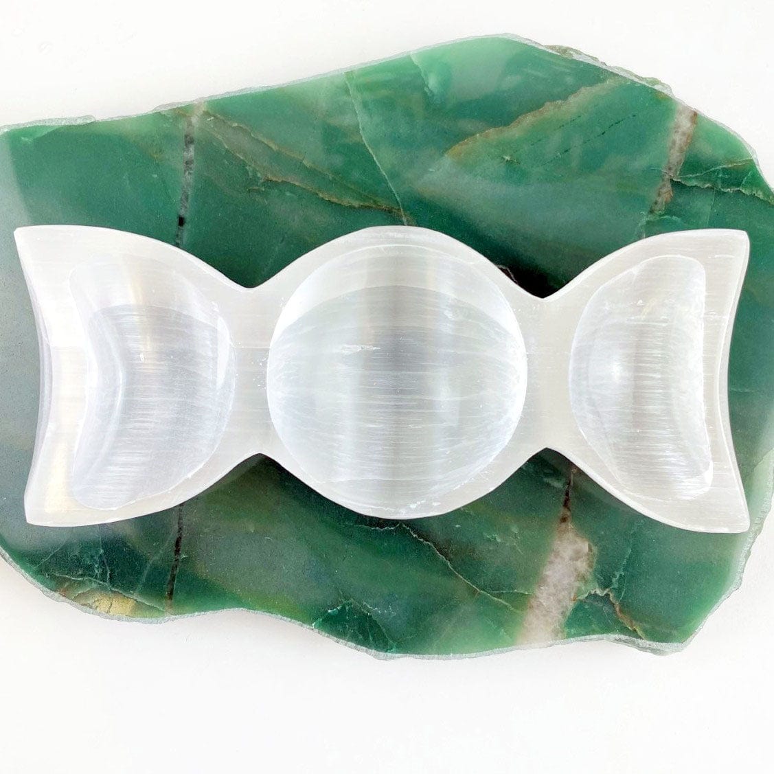 Selenite Triple Moon Goddess Bowl - Moon Phase Charging Station