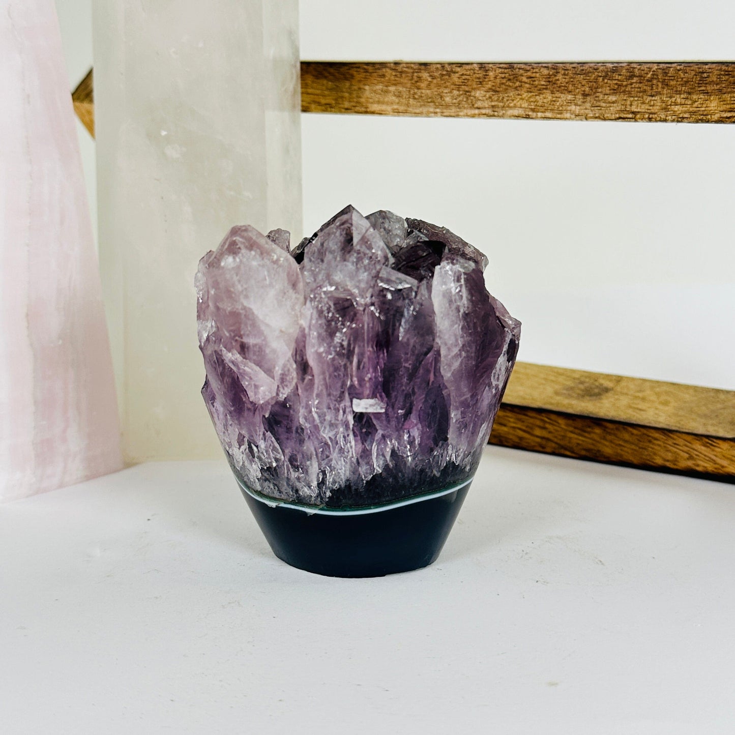 amethyst with decorations in the background