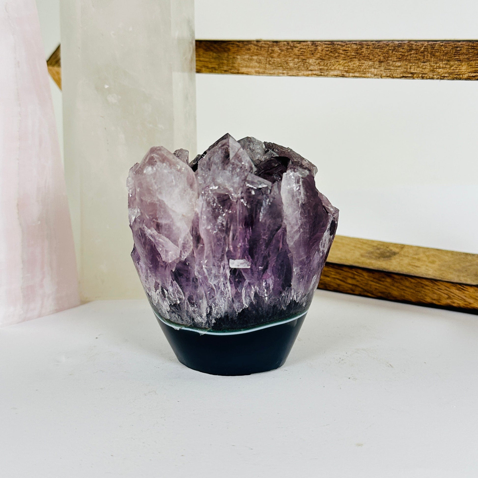 amethyst with decorations in the background