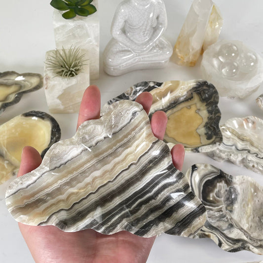 Mexican Onyx Small Bowl - Crystal Dish - You Choose #3 one in hand for size reference with others in the background