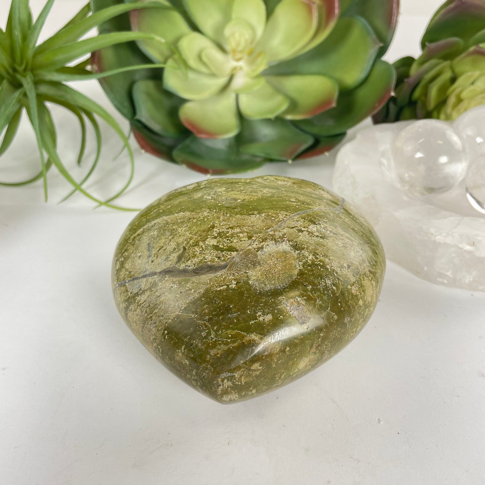 Green Pistachio Opal Crystal Heart - One-of-a-Kind #3 side view