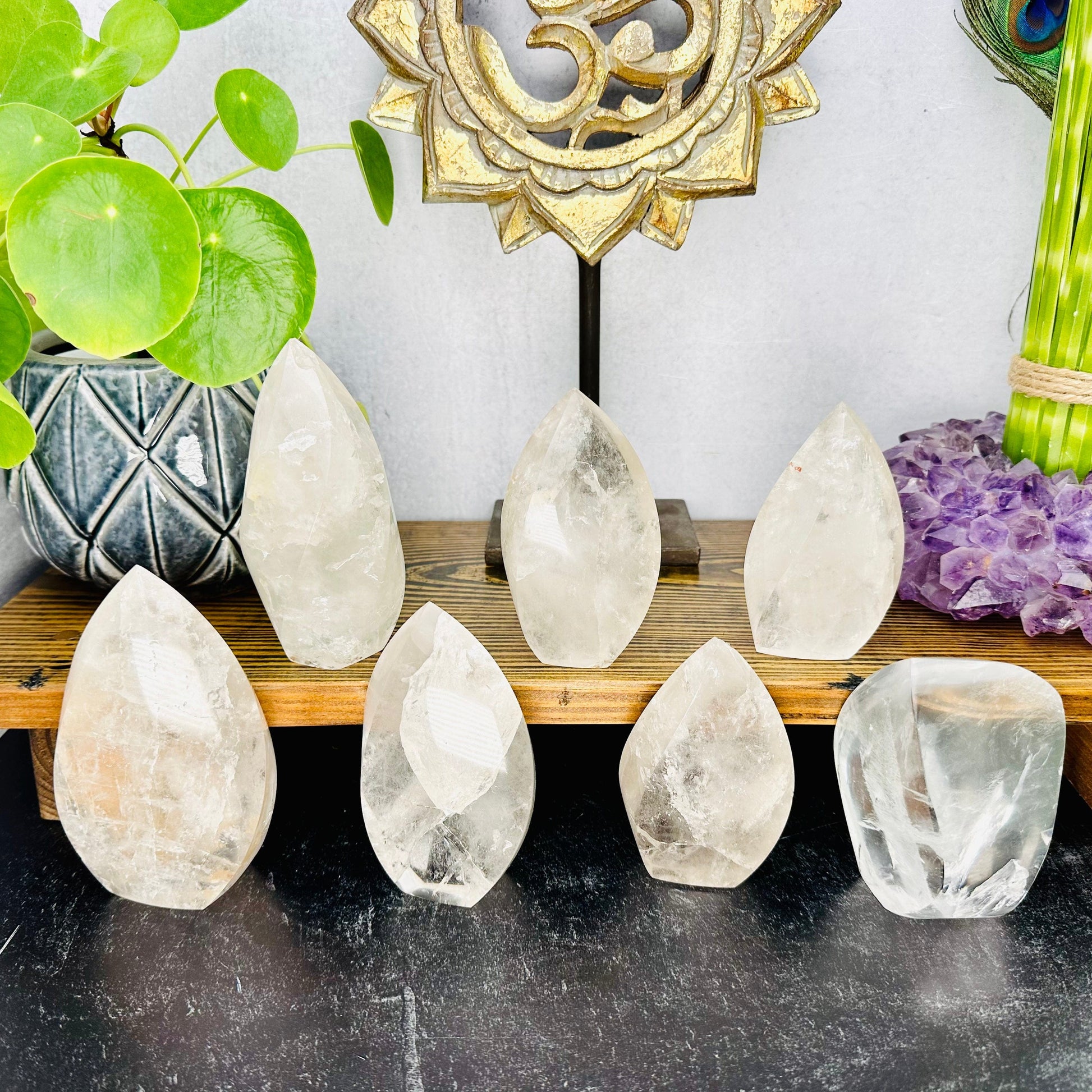  Crystal Quartz Flame Point - YOU CHOOSE - Front view of all seven crystals 