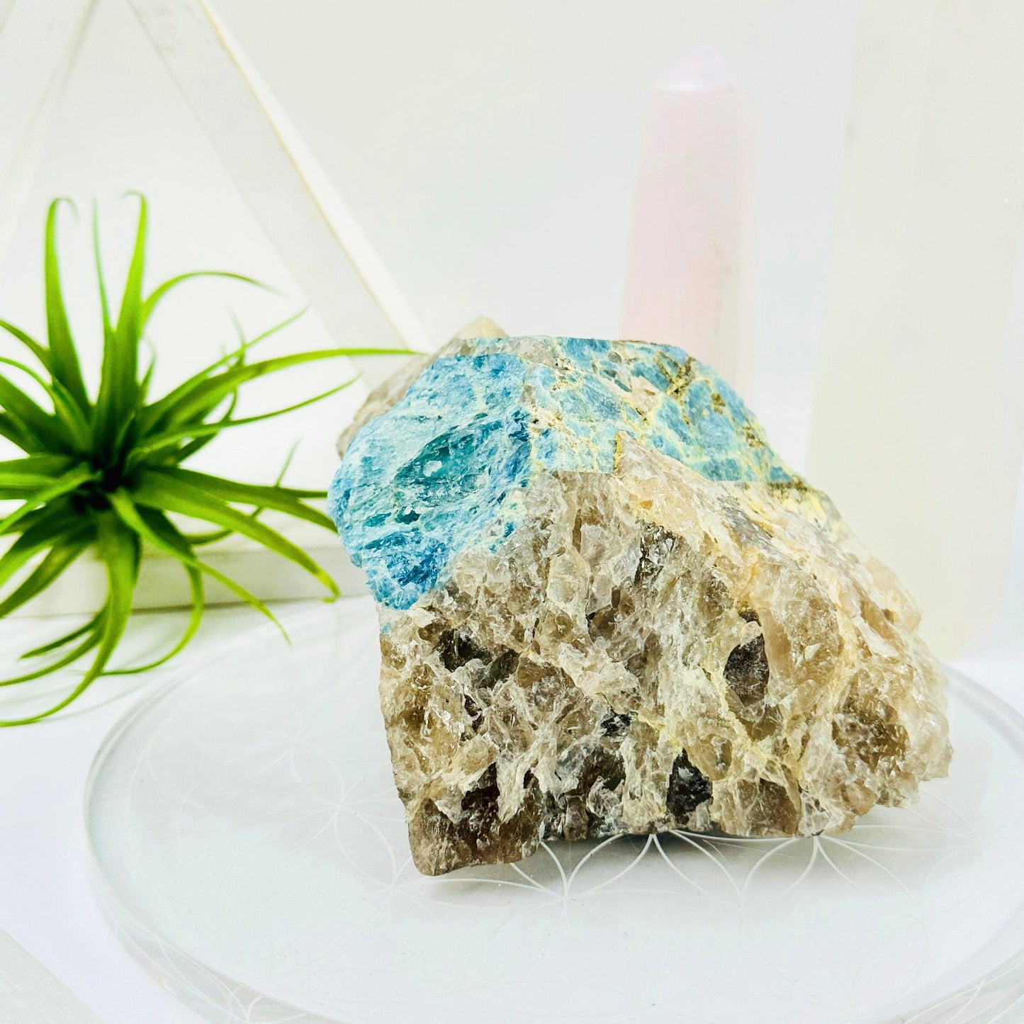 Aquamarine in matrix - natural rough stone side view
