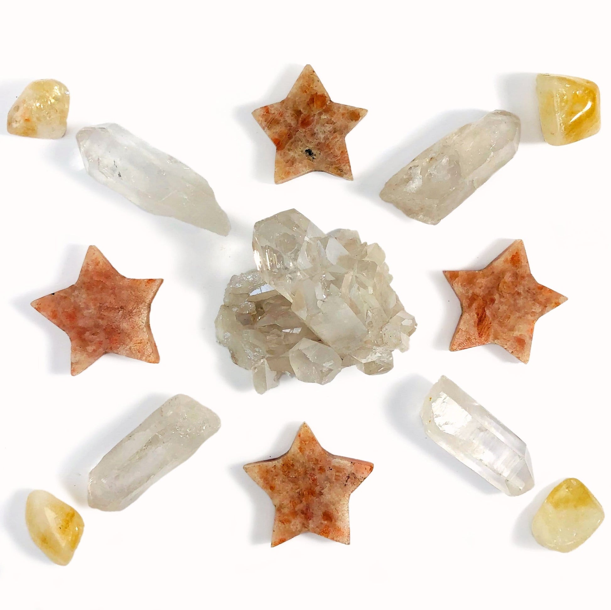 Sunstone Gemstone Star Shaped Slices in a grid design