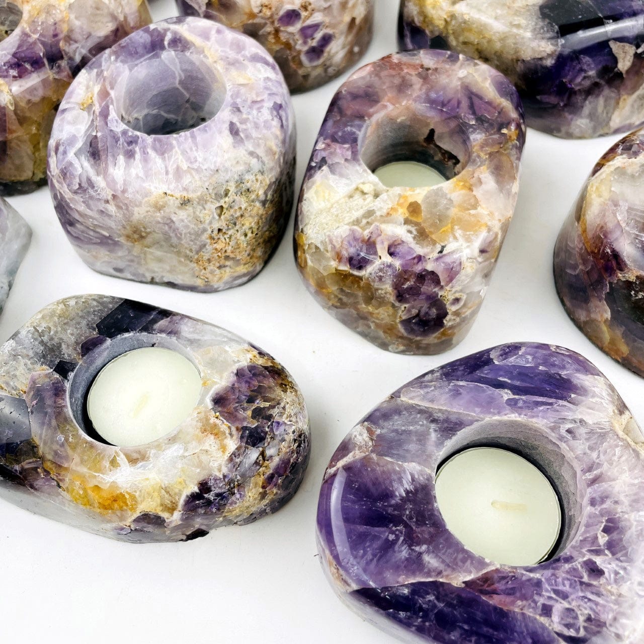 up close Chevron Amethyst Polished Candle Holder - Freeform Shapes