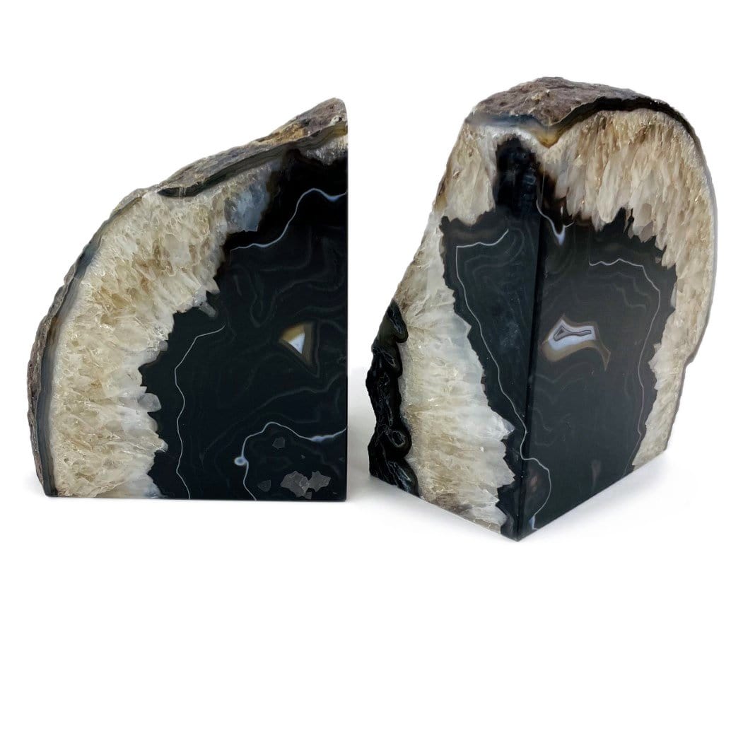 Black Agate Bookend Pair with one turned to show side