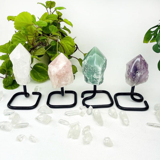 Semi Polished Points on Metal Stands - shown here are all the stones available