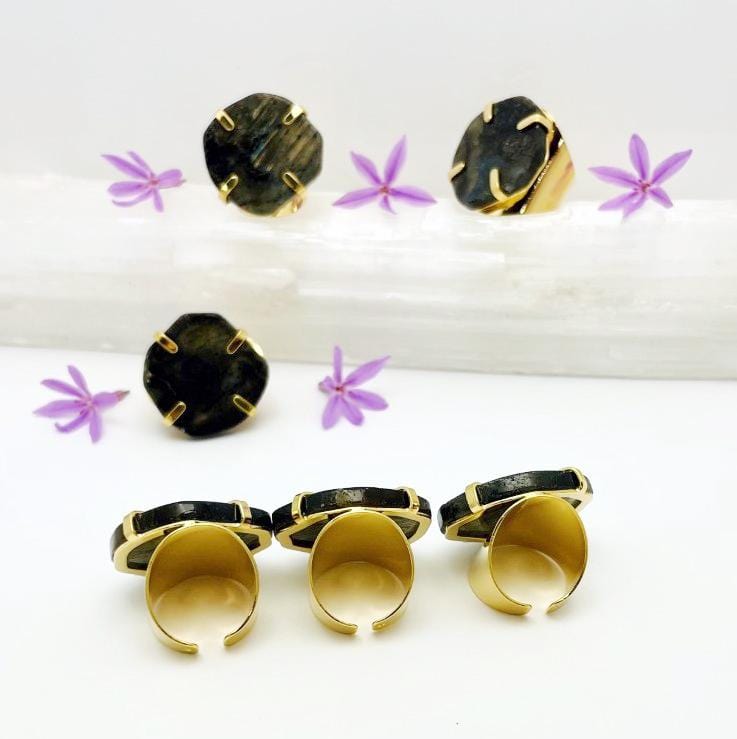 back of ring view to show that it has an adjustable half cigar band in electroplated gold