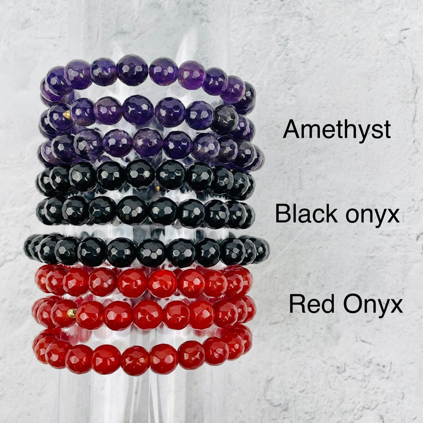 Faceted Gemstone Bracelet - 8mm Crystal Beads with Gold Accent