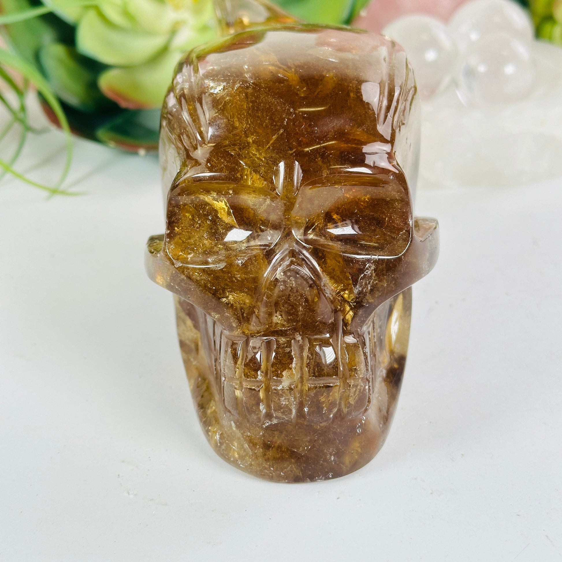 Smoky Citrine Crystal Skull Sculpture - One-of-a-Kind front view
