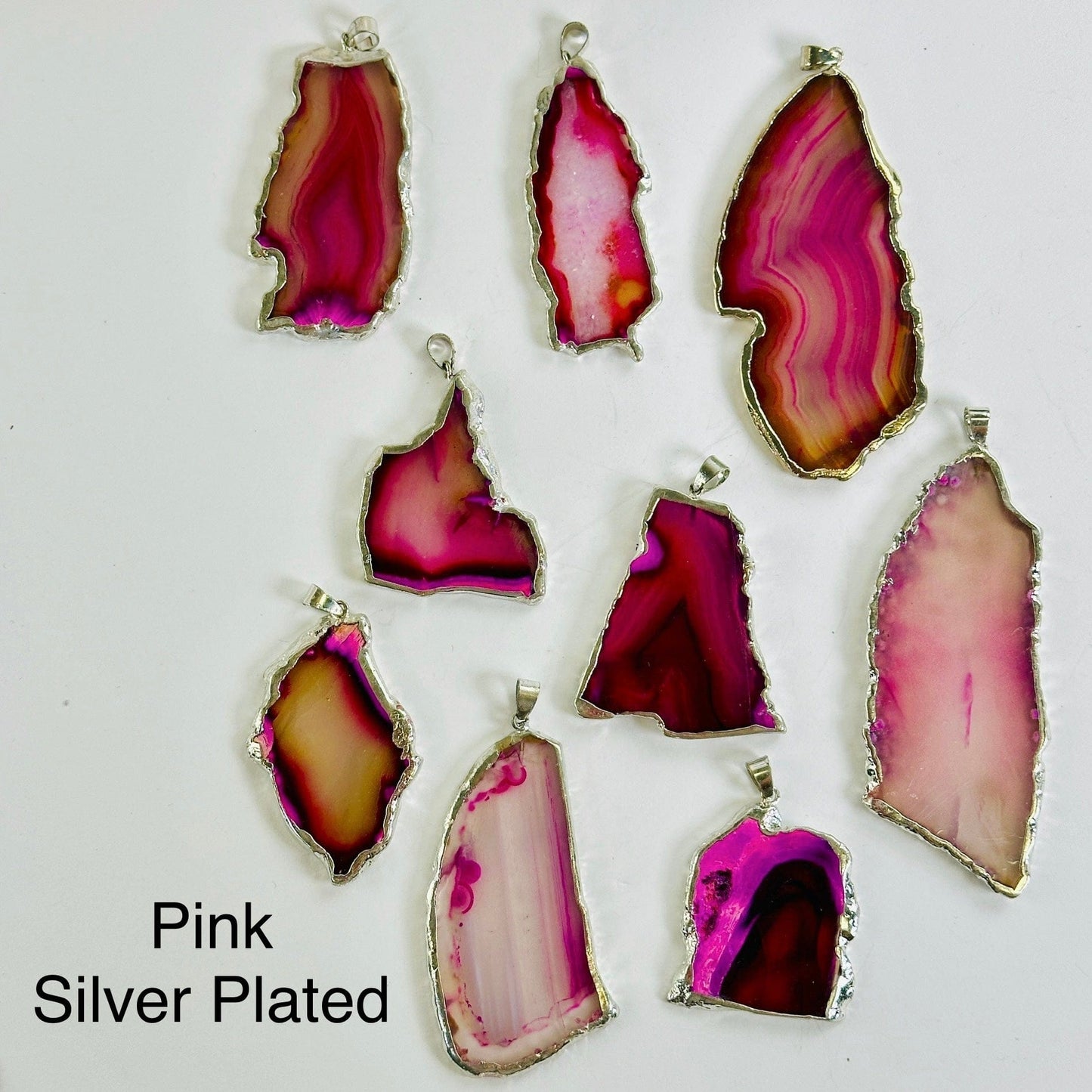 Agate Freeform Gold or Silver Plated Crystal Pendant - You Choose Color and Finish 9 each pink silver plated variant labeled