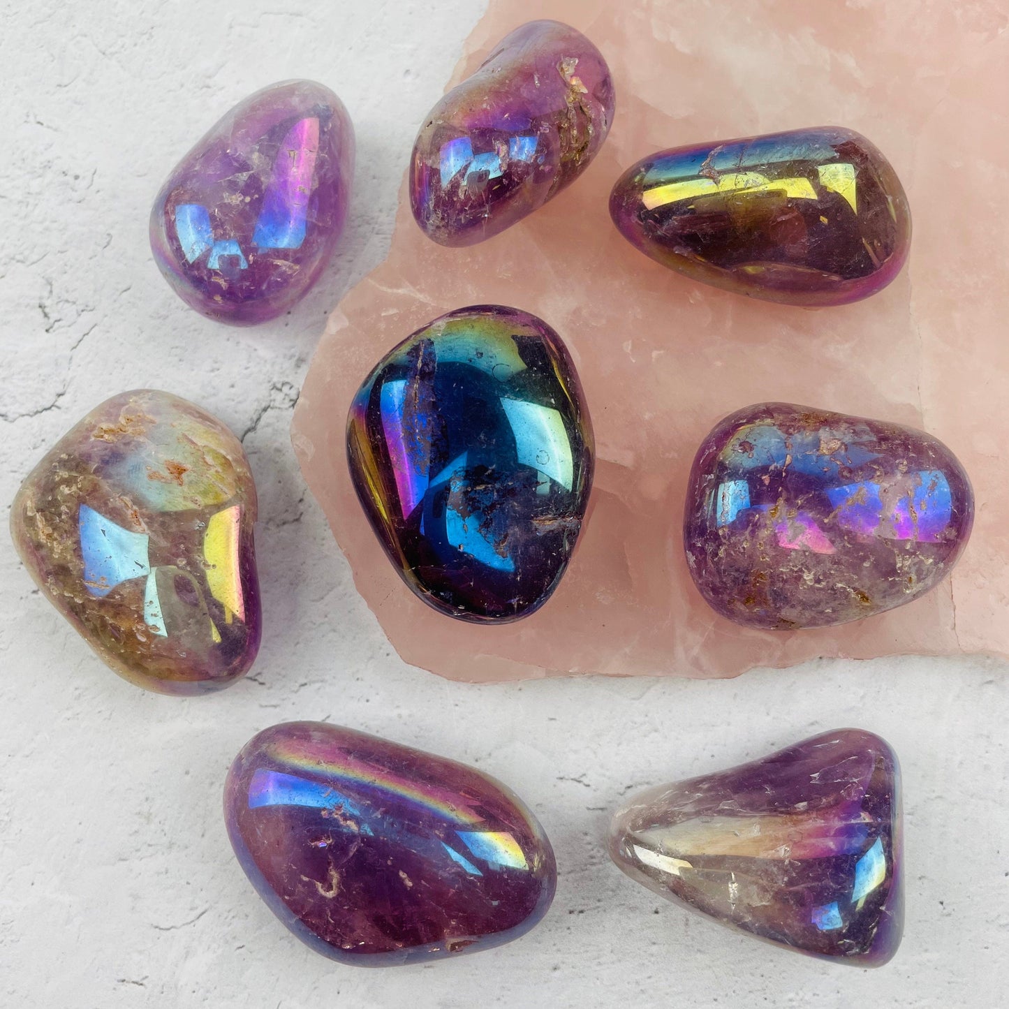 close up of the amethyst treated stones 
