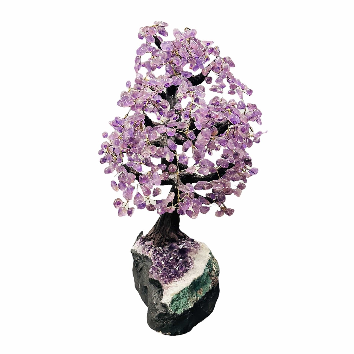 amethyst tree on amethyst base on white background