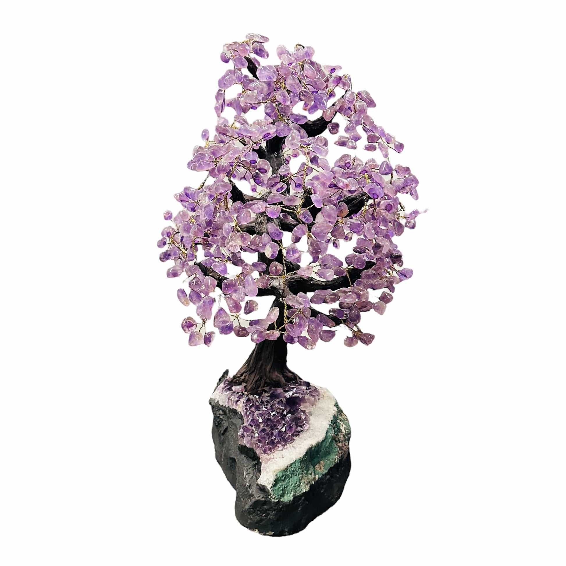 amethyst tree on amethyst base on white background