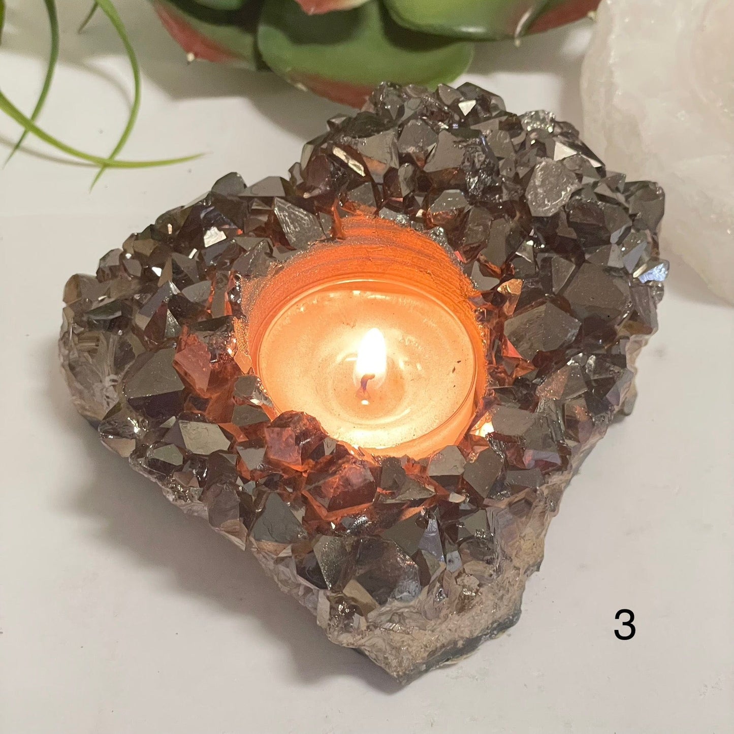 Titanium Coated Amethyst Crystal Candle Holder - You Choose variant 3 labeled