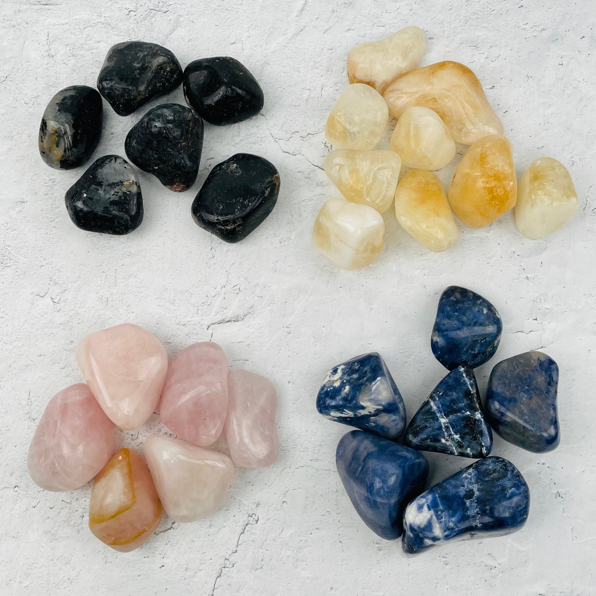 available on black tourmaline, citrine, rose quartz and sodalite 