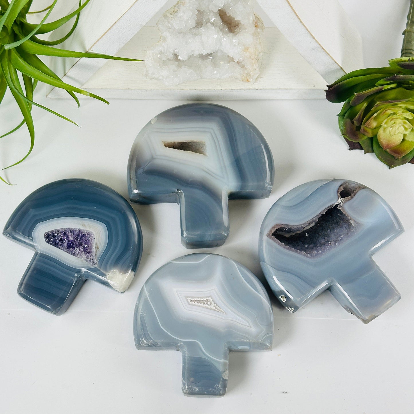 Agate Amethyst Druzy Crystal Mushroom - You Choose all variants front top view
