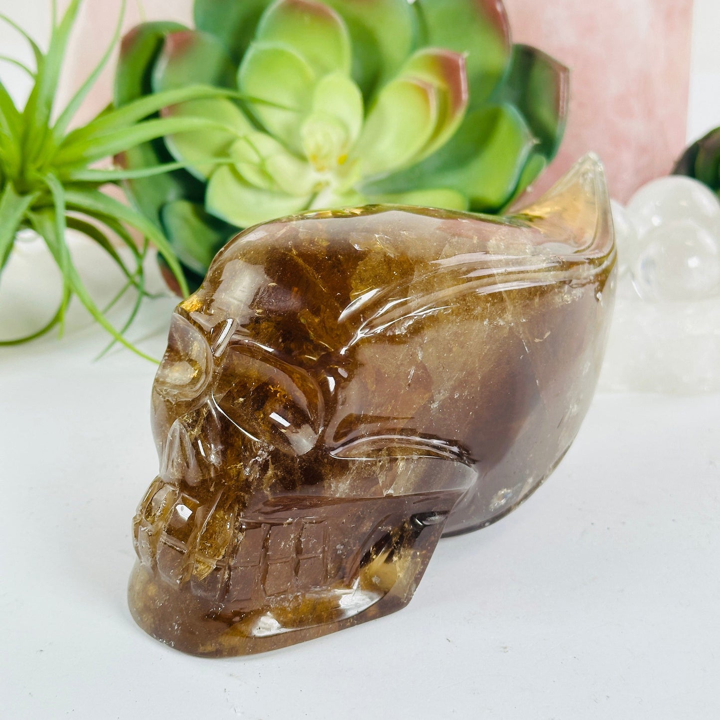 Smoky Citrine Crystal Skull Sculpture - One-of-a-Kind front view
