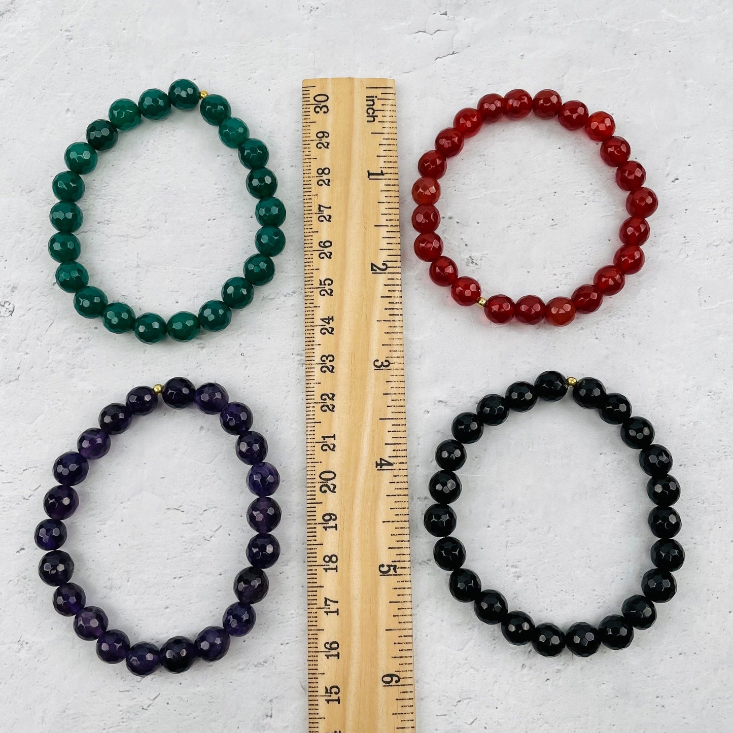 Faceted Gemstone Bracelet - 8mm Crystal Beads with Gold Accent