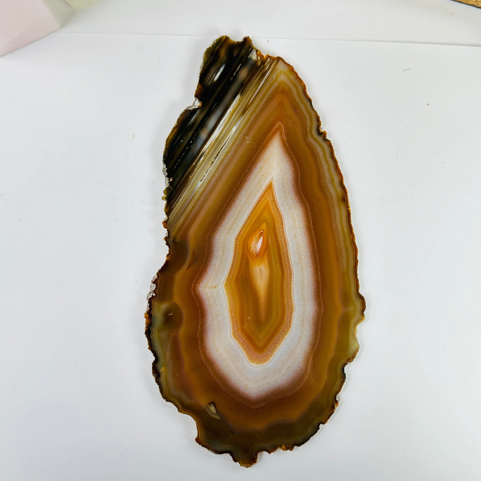 agate slices with decorations in the background
