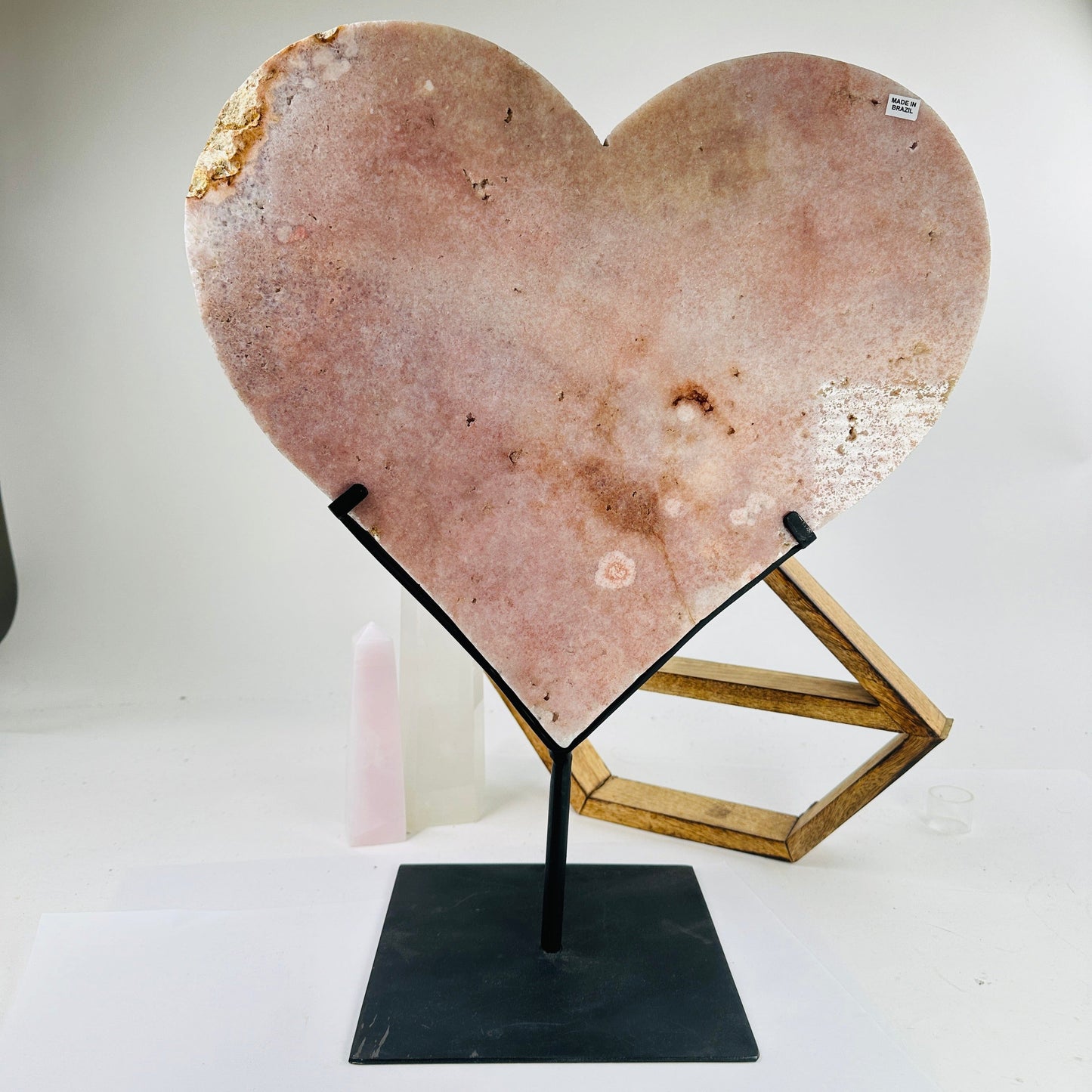 pink amethyst hearts with decorations in the background