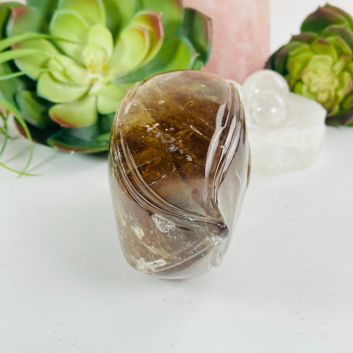 Smoky Citrine Crystal Skull Sculpture - One-of-a-Kind back view