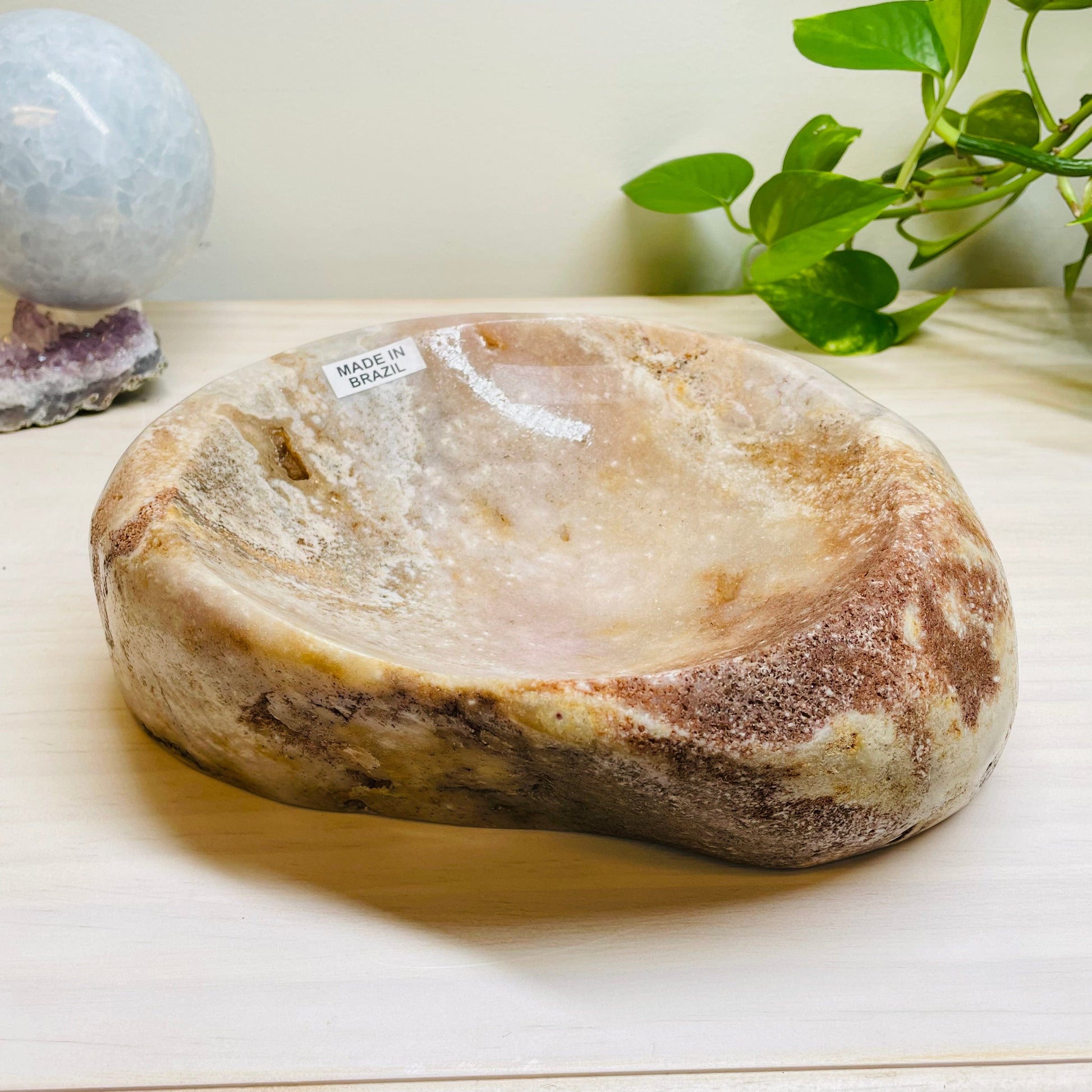 pink amethyst bowl was made is brazil 