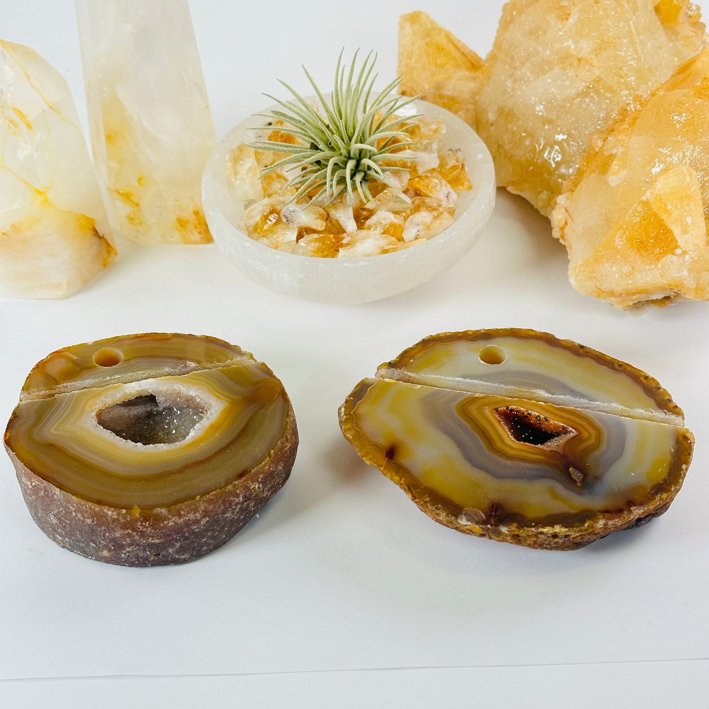 Agate Geode Crystal Business Card and Pen Holder - You Choose both card holders empty