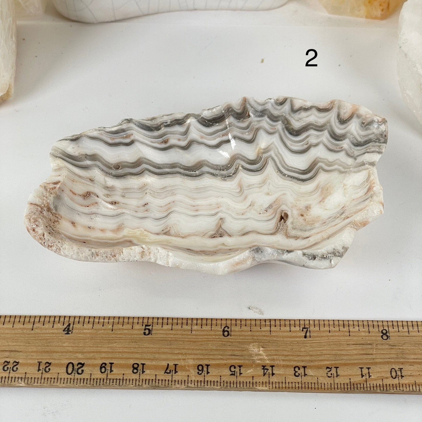 Mexican Onyx Small Bowl - Crystal Dish - You Choose #3 variant 2 labeled with ruler for size reference