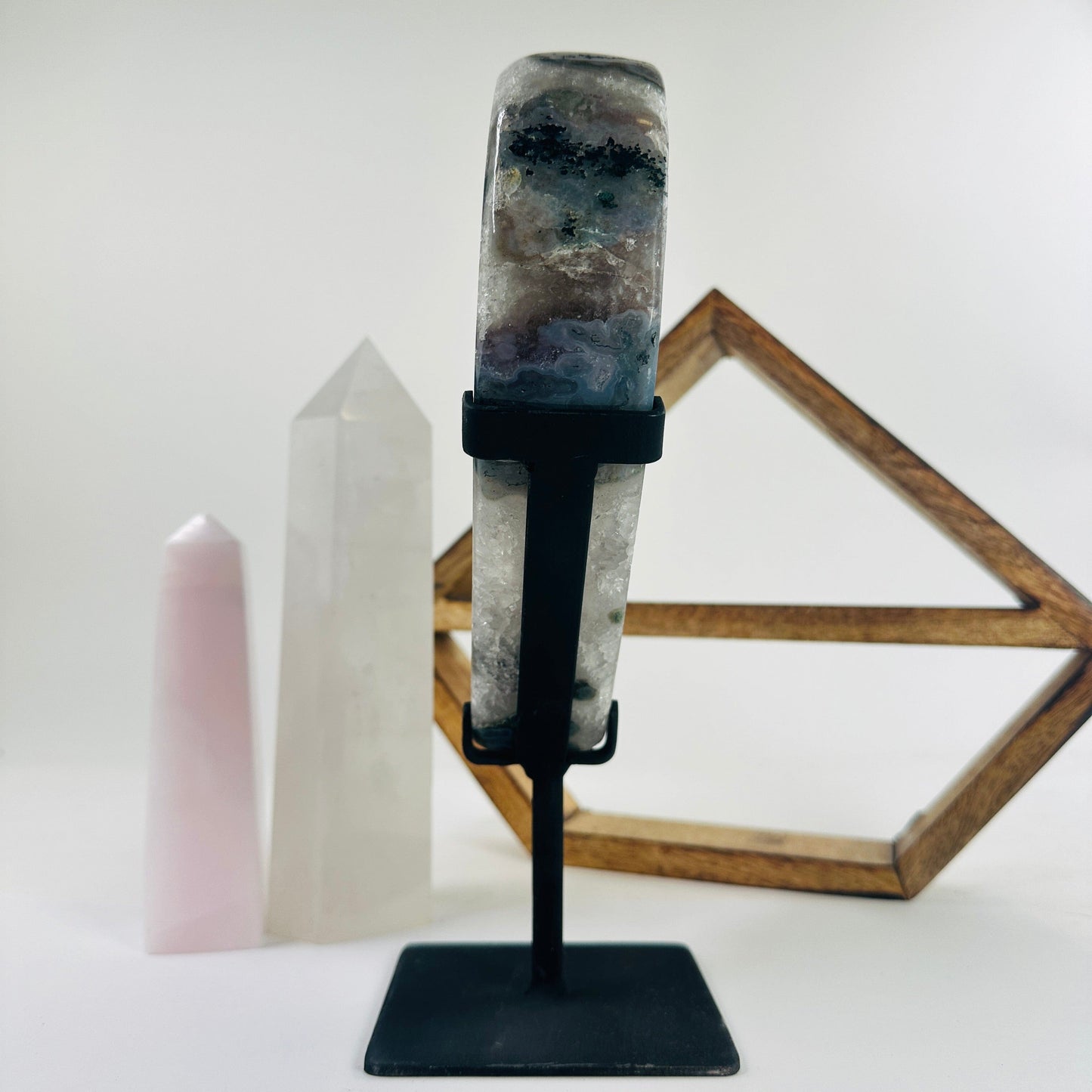 Amethyst Crystal Heart on Black Metal Stand - Valentine's Day Gift