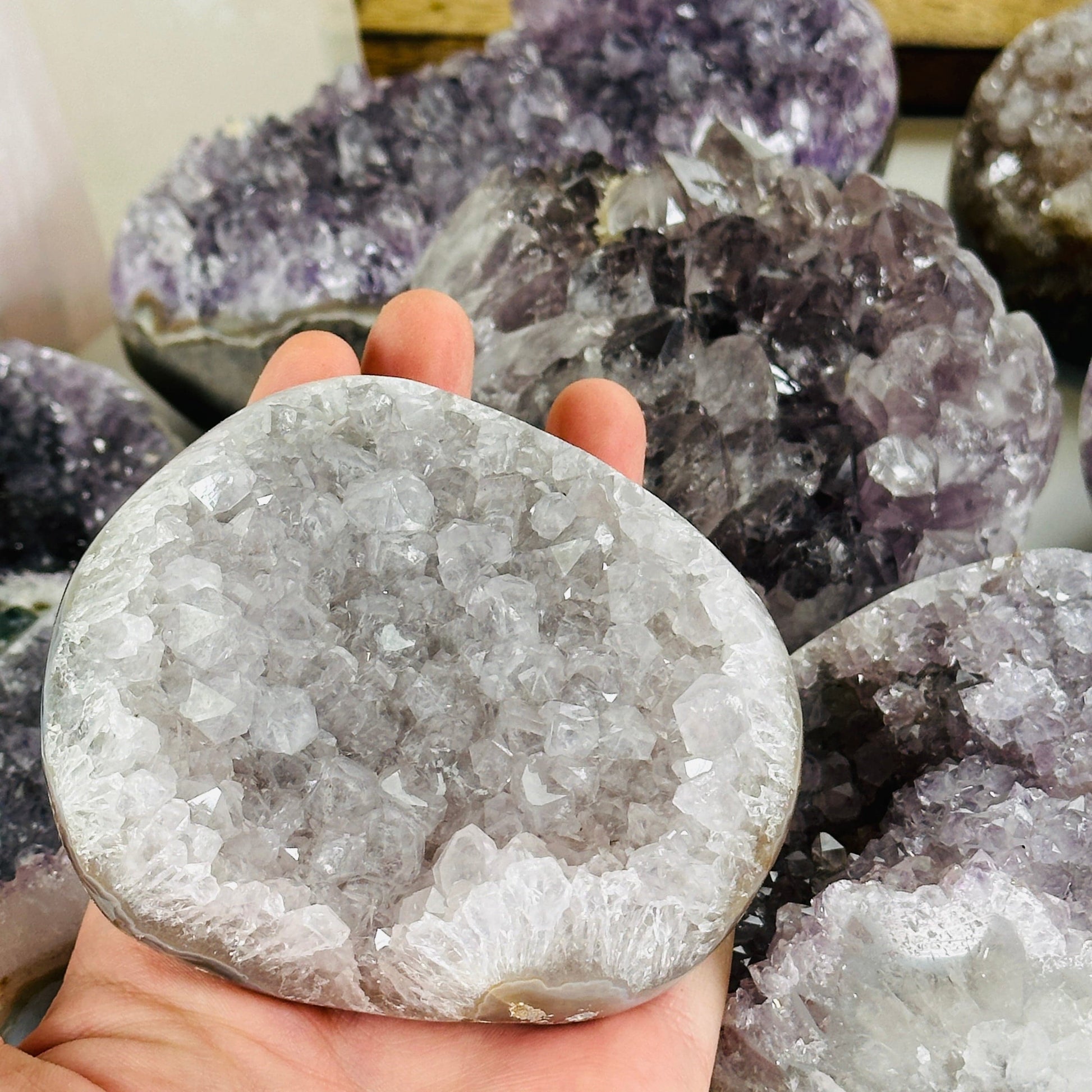 amethyst with decorations in the background