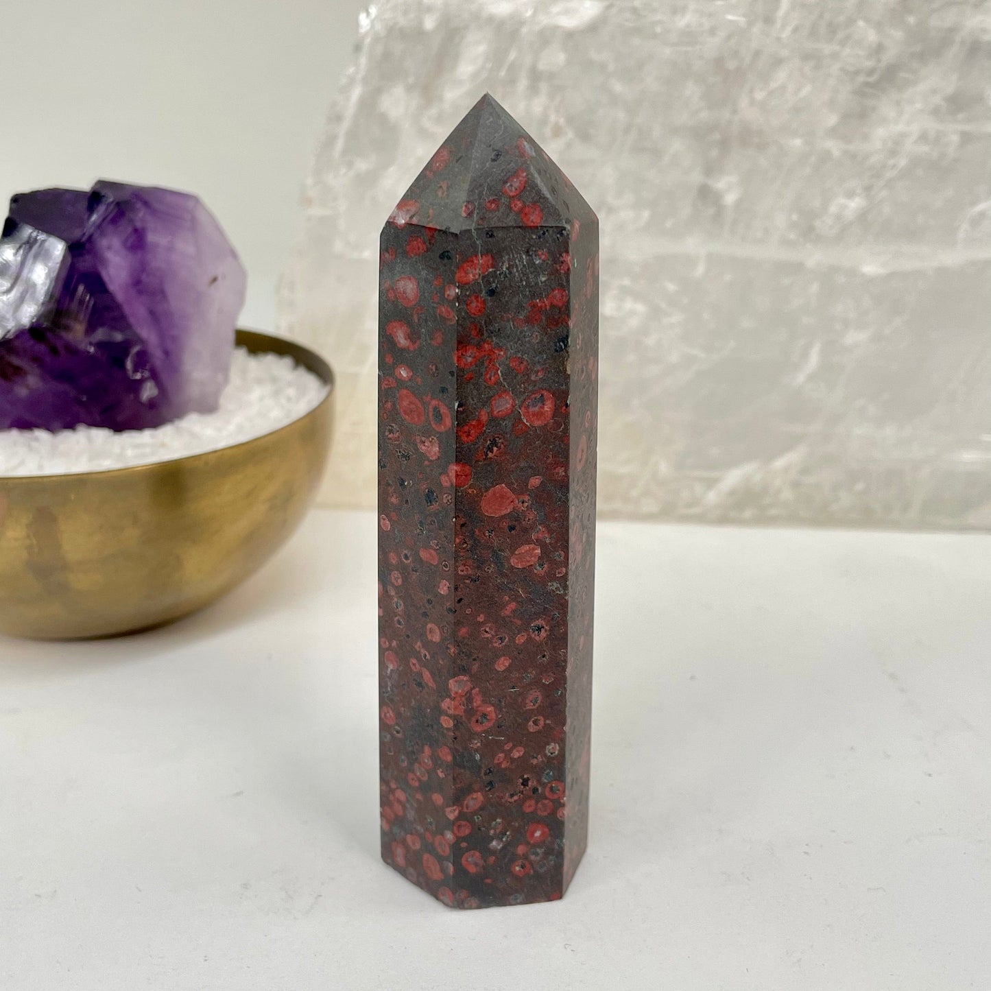 polished jasper point displayed as home decor