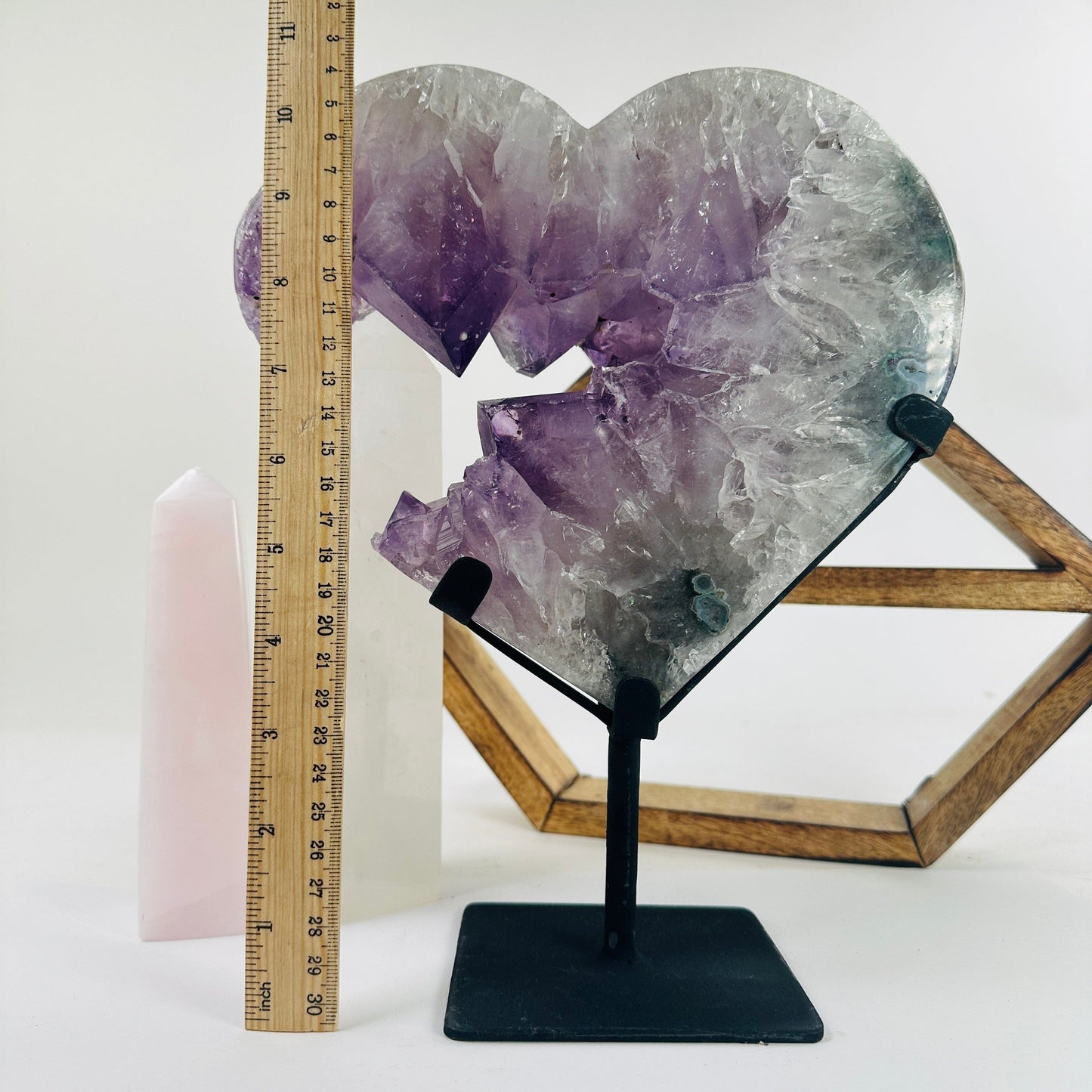 Amethyst Crystal Heart on Black Metal Stand - Valentine's Day Gift