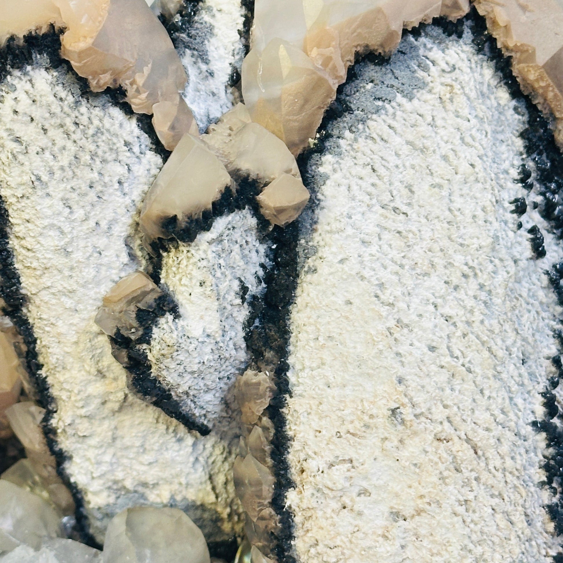  Calcite (Twinned) with Palygorskite and Romanèchite from Mexico - Rare Find closeup for detail