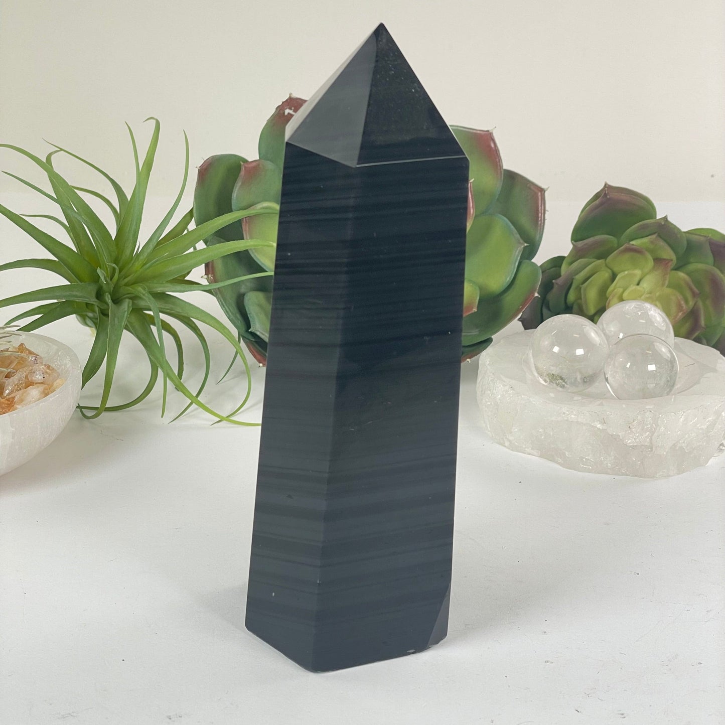 Silver Sheen Obsidian Crystal Obelisk - One-of-a-Kind side view