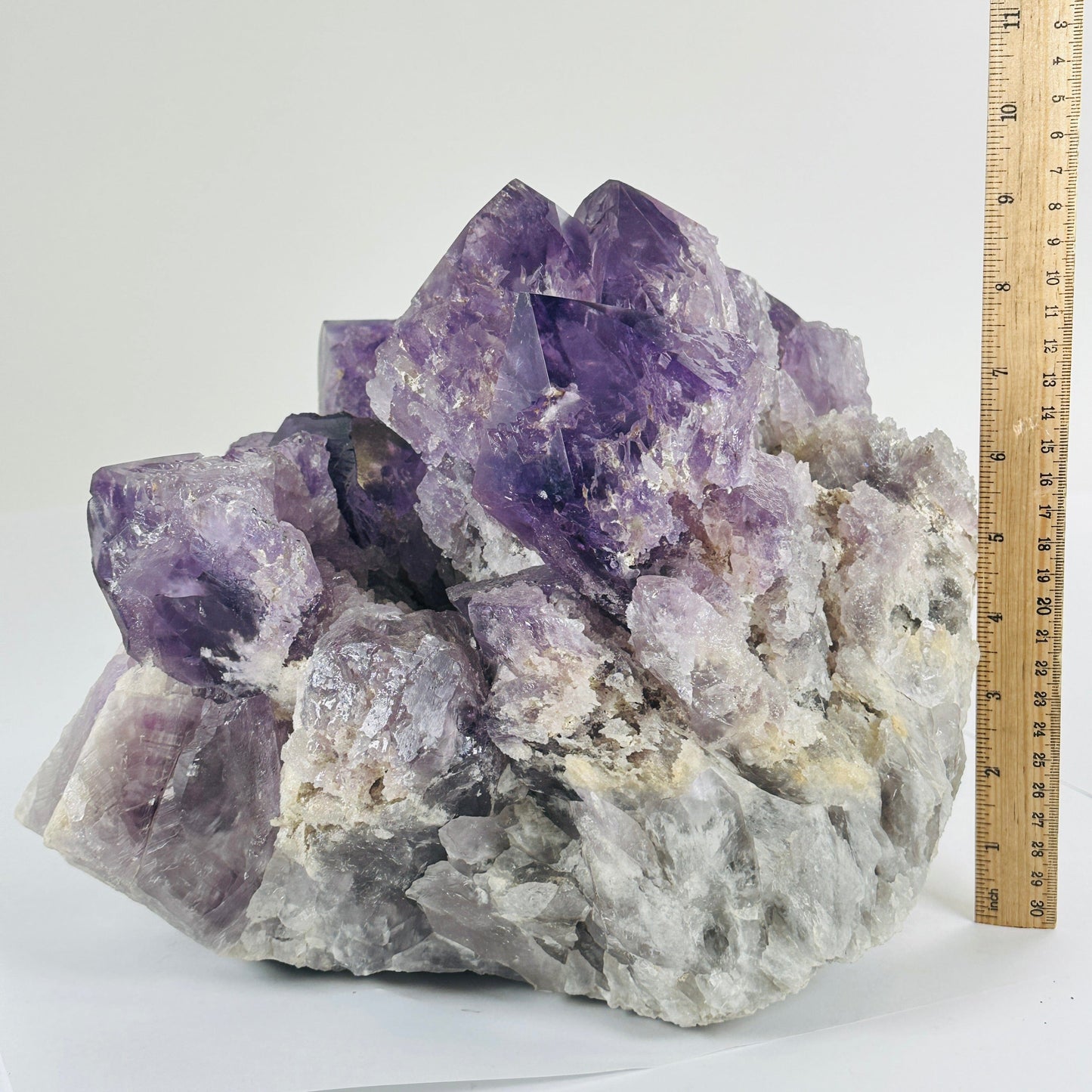Giant Elestial Amethyst Crystal Cluster from Brazil - Rare Find with ruler for size reference