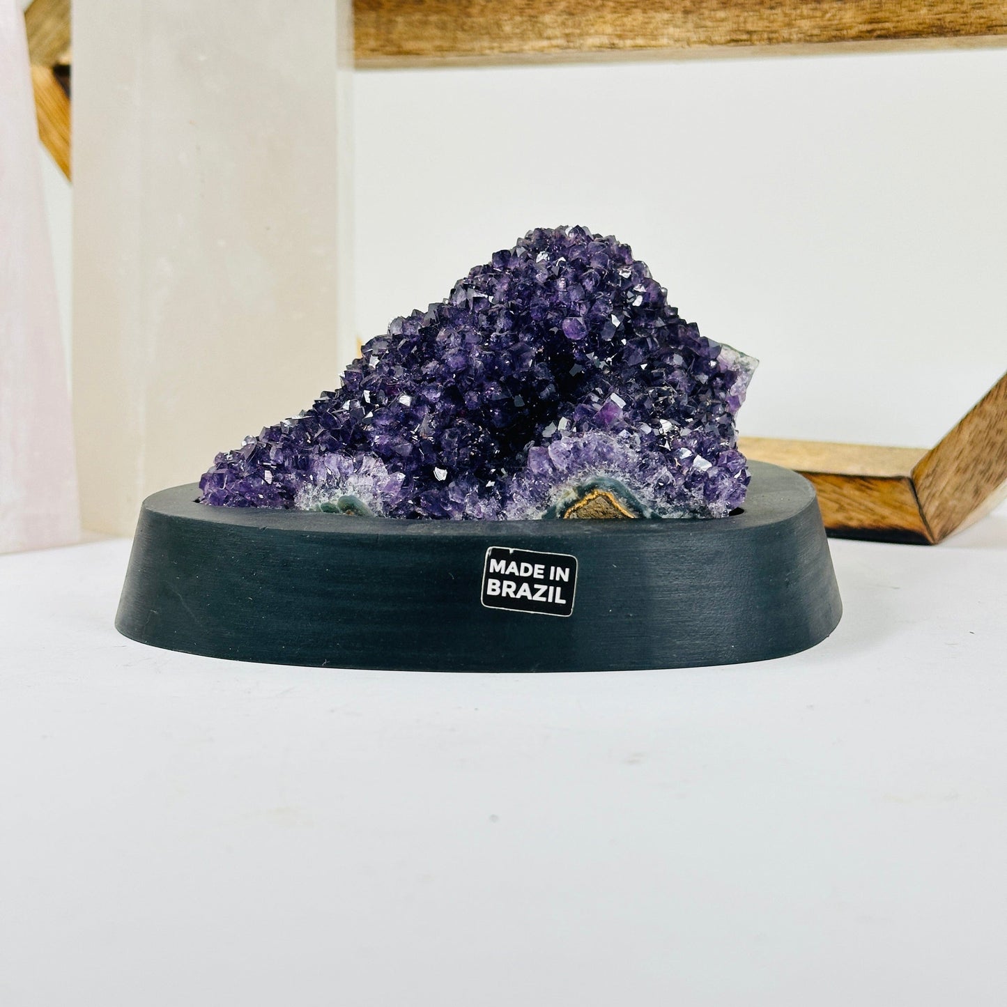 amethyst with decorations in the background