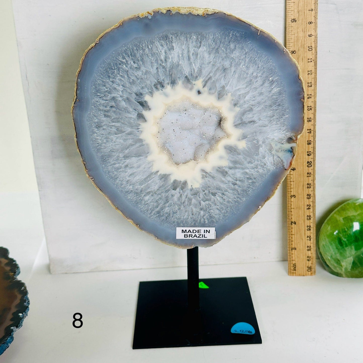Agate Natural Crystal Geode Half on Stand - You Choose #4 variant 8 labeled with ruler for size reference
