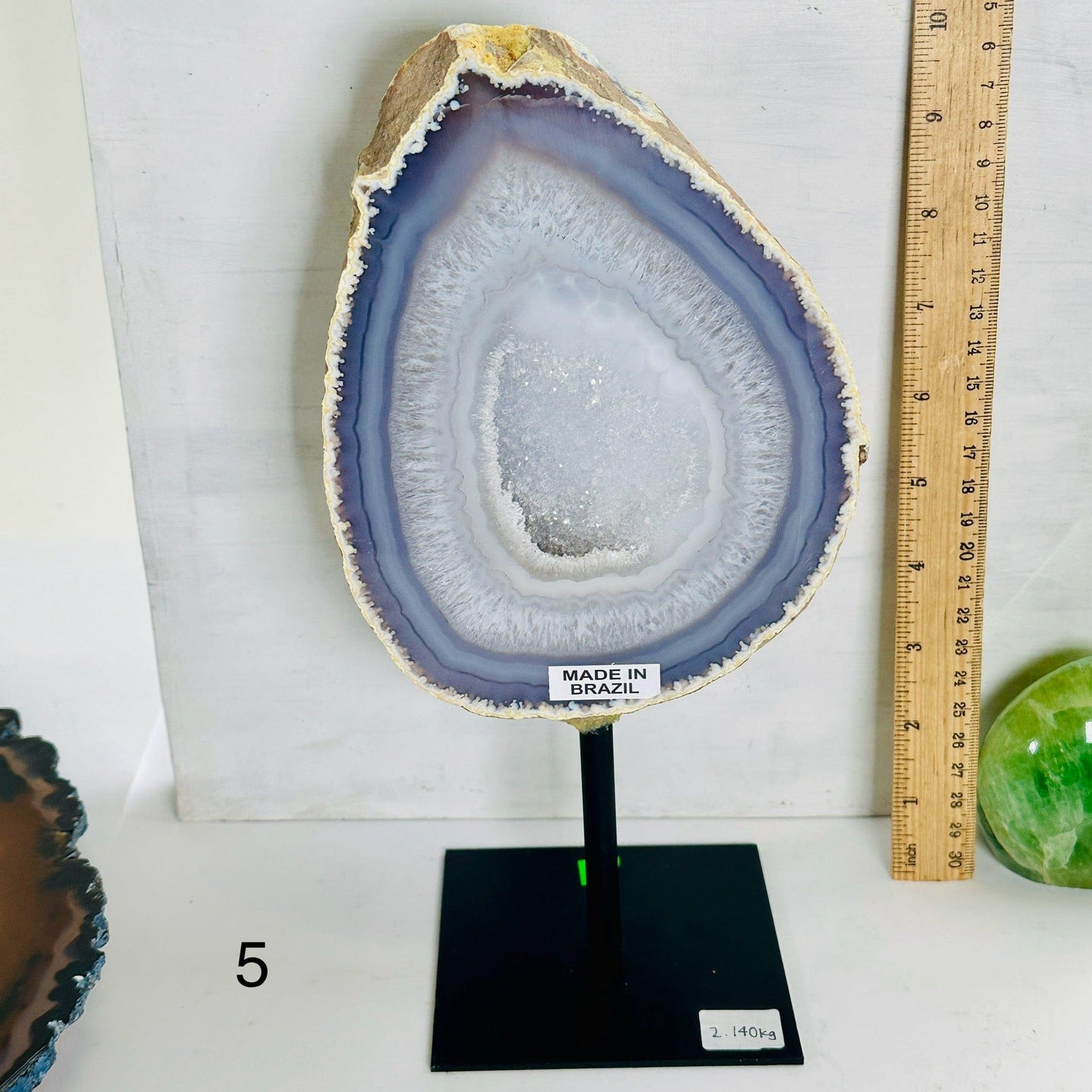Agate Natural Crystal Geode Half on Stand - You Choose #4 variant 5 labeled with ruler for size reference