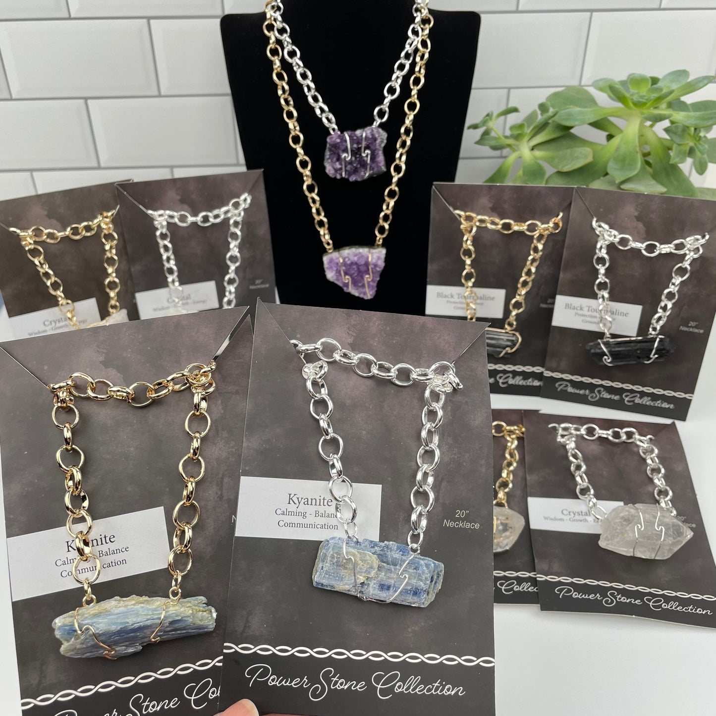 Statement Power Stone Necklace - Natural Crystal Pendant Necklace Choose Stone