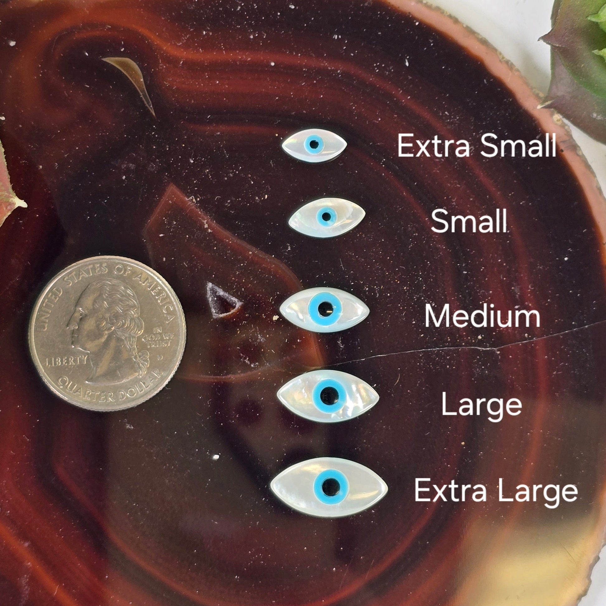 Mother of Pearl Shell Evil Eye Protection Cabochon - By Size labeled