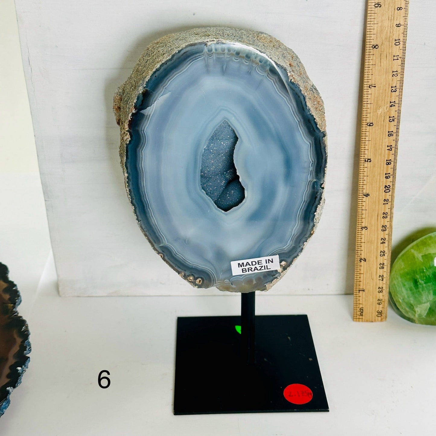 Agate Natural Crystal Geode Half on Stand - You Choose #4 variant 6 labeled with ruler for size reference
